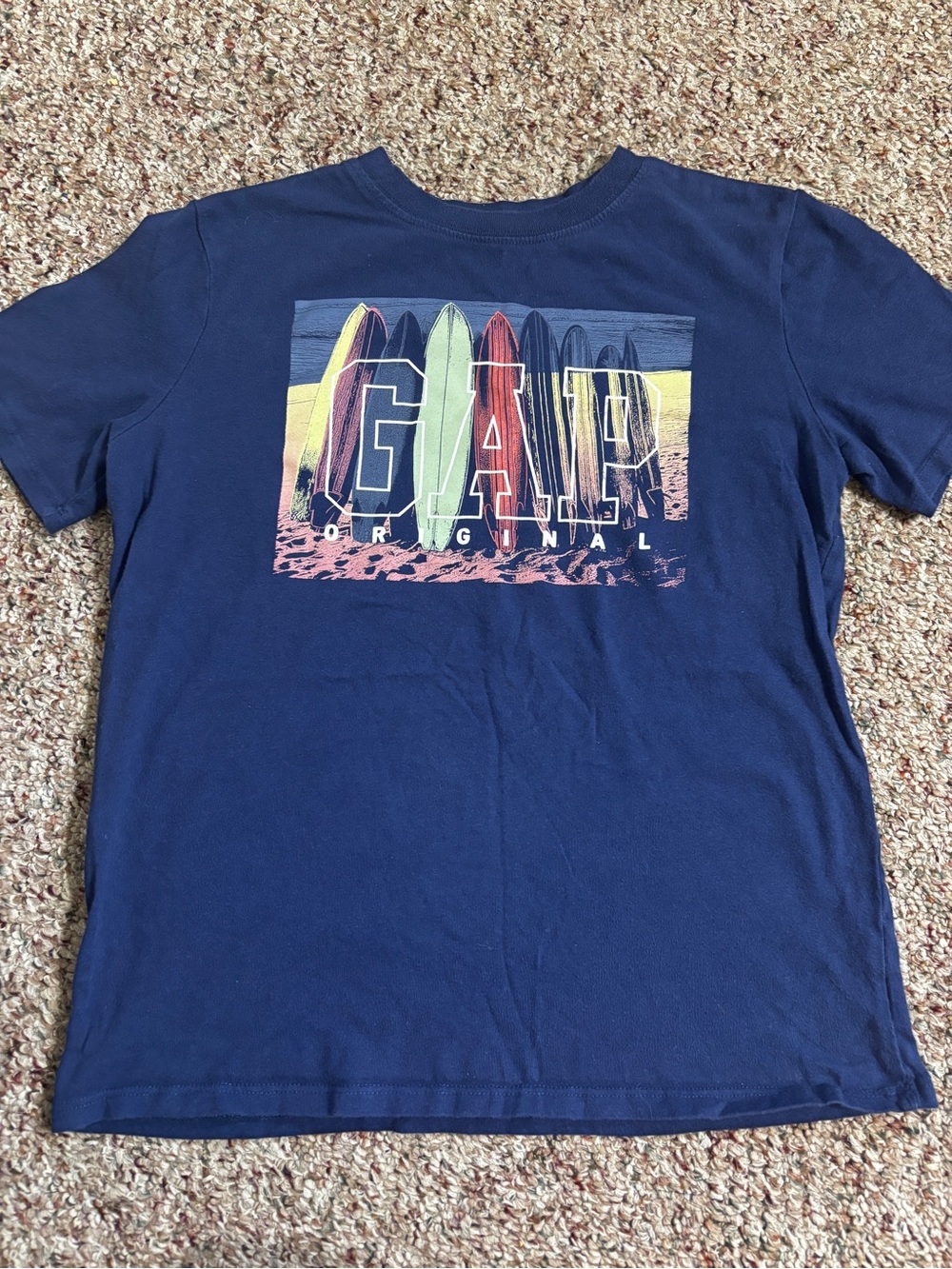 GAP Navy Tee with Multicolor Surfboard Graphic